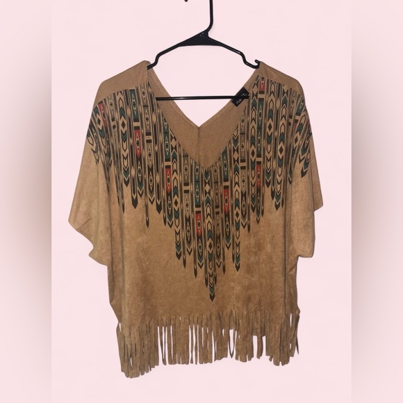 Rue21 Fringe Boho Aztec Print Top Poncho Style - Picture 4 of 8